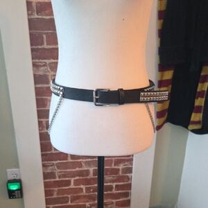 Skinny Studded Waist Belt With Chains